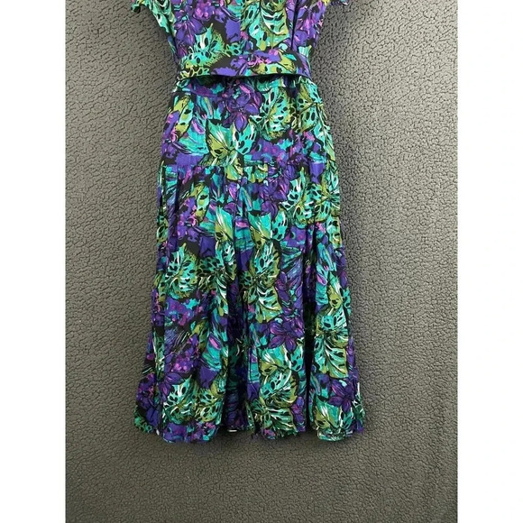VTG Luci Pellini Tropical Floral Print Dress Sz 10 Regular 80's Belted Women's - Picture 9 of 14